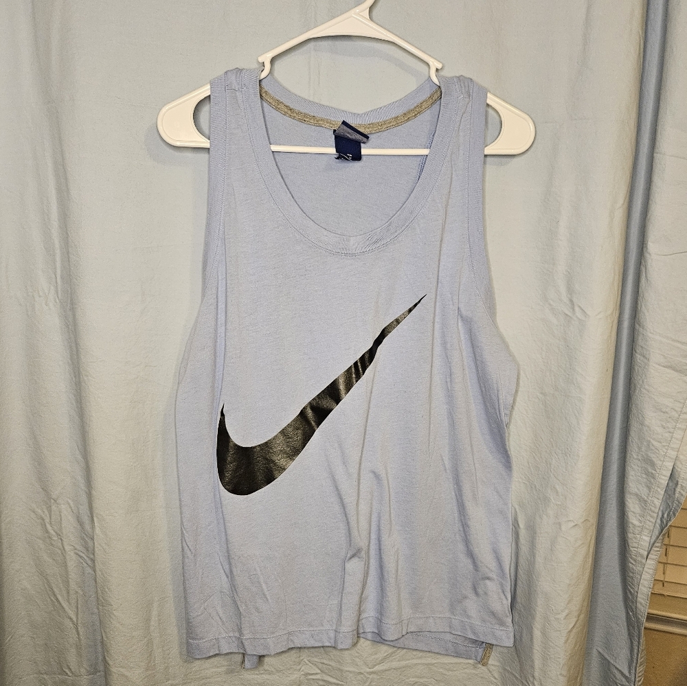 Nike Tri-Blend Muscle Tank with Black Swoosh in Light Blue - Size XL